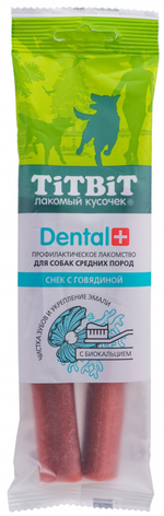 TitBit Снек Дентал+ с мясом индейки и с мятой для собак средних пород 85 гр.