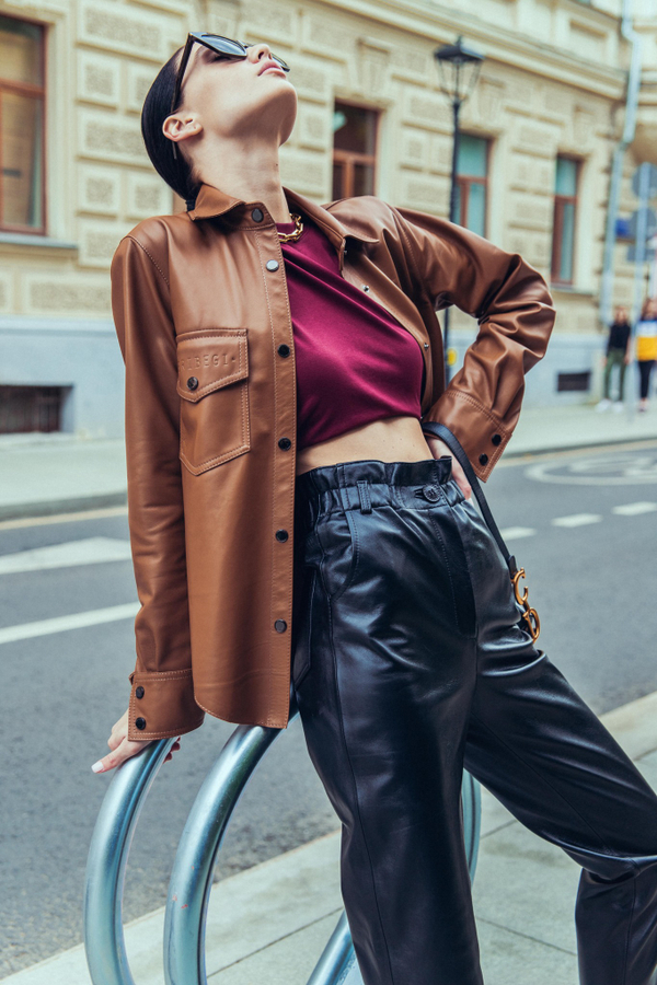 Рубашка кожа карамель