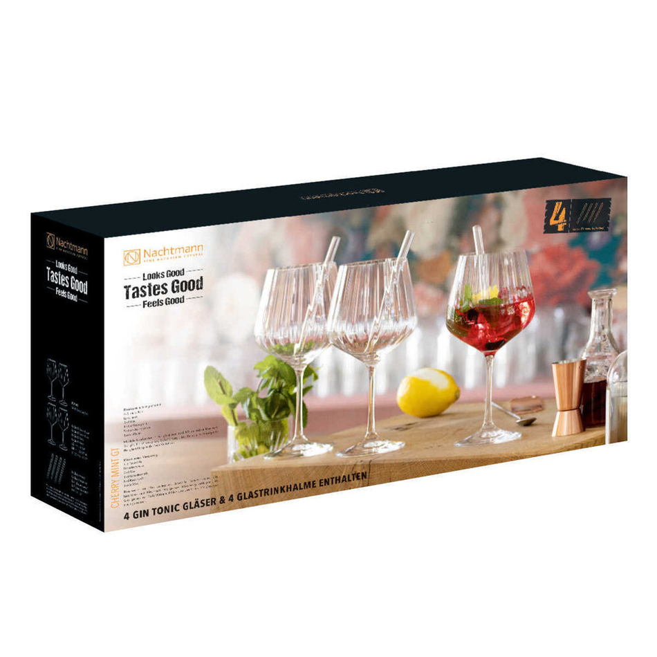 Набор бокалов для коктейля Gin & Tonic, 640 мл., со стеклянными трубочками и щеточкой, 9 предметов, Tastes Good, Nachtmann (103143)