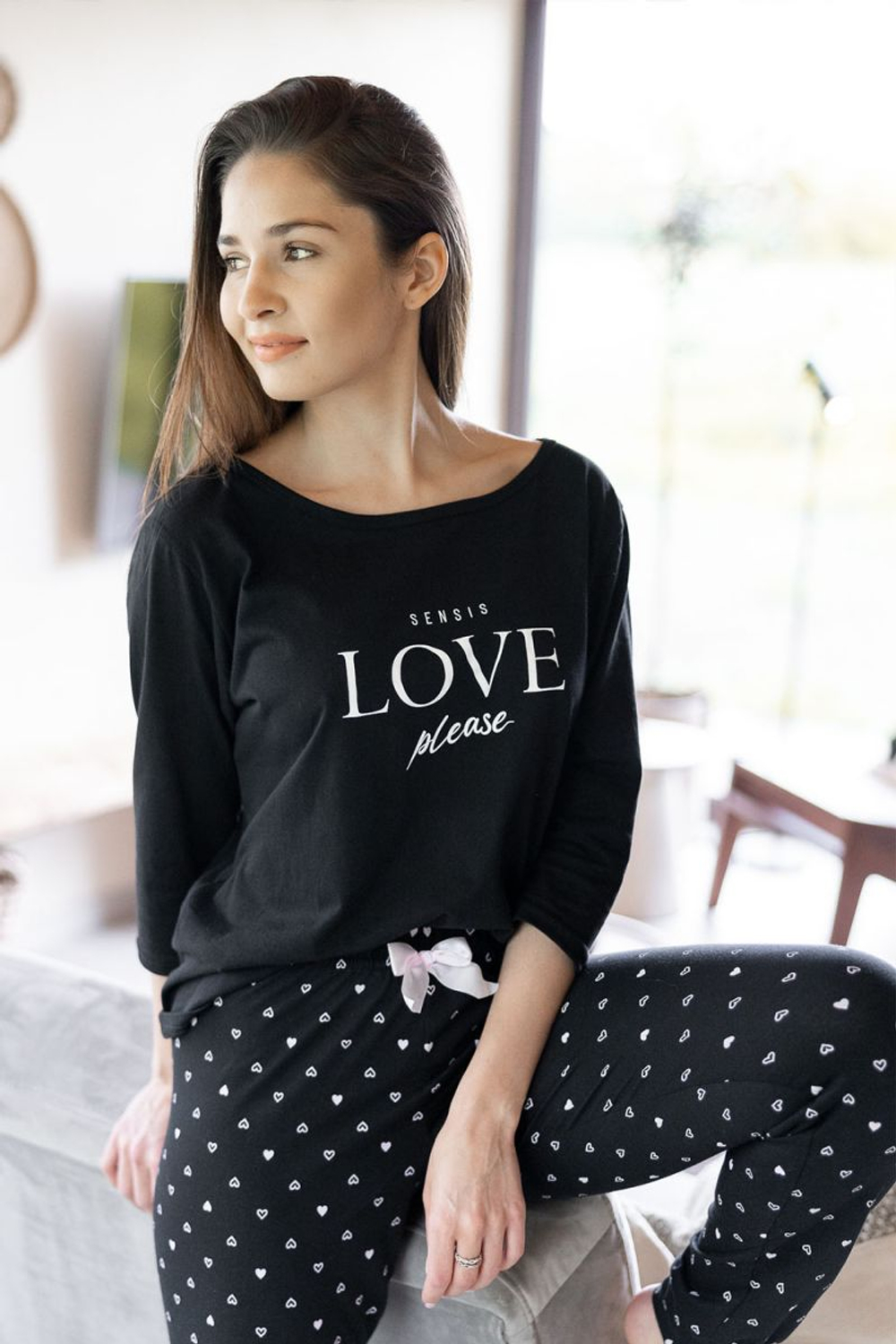 Хлопковая пижама Love Please (Размер: L) (Цвет: черный)