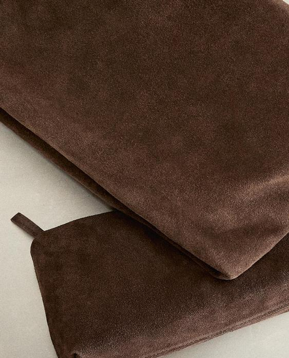 ZARA HOME КОСМЕТИЧКА СРЕДНЕГО РАЗМЕРА ИЗ РАЗДЕЛЕННОЙ КОЖИ, ШОКОЛАДНЫЙ