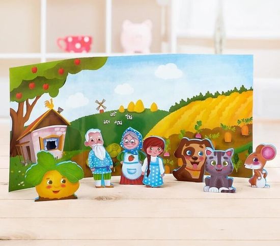Сказка-пазлы с декорациями "Кукольный театр: Репка", по методике Монтессори