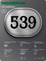 Номерок на дверь квартиры 539, для кабинета, офиса, шильдик 9 х 7 см, серебристый, Айдентика Технолоджи