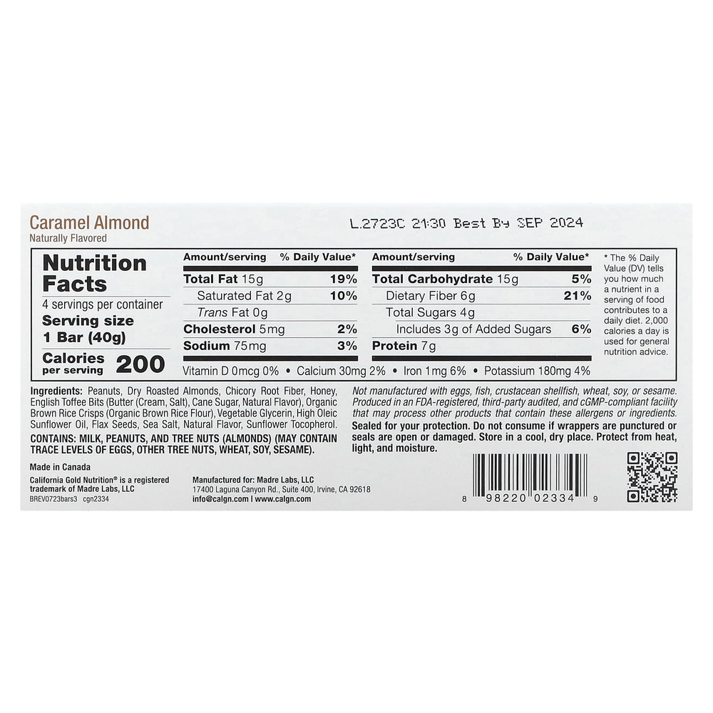 California Gold Nutrition, Foods, батончики-снеки, ассорти вкусов (кленовый сироп, карамель, арахисовая паста), 12 батончиков по 40 г (1,4 унции)