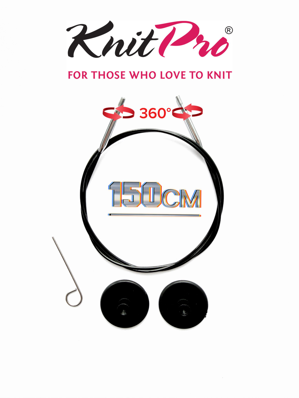 Набор поворотных тросиков для съемных спиц, длина около 60/80/100см, заглушки 6шт, KnitPro, 10673,4,5