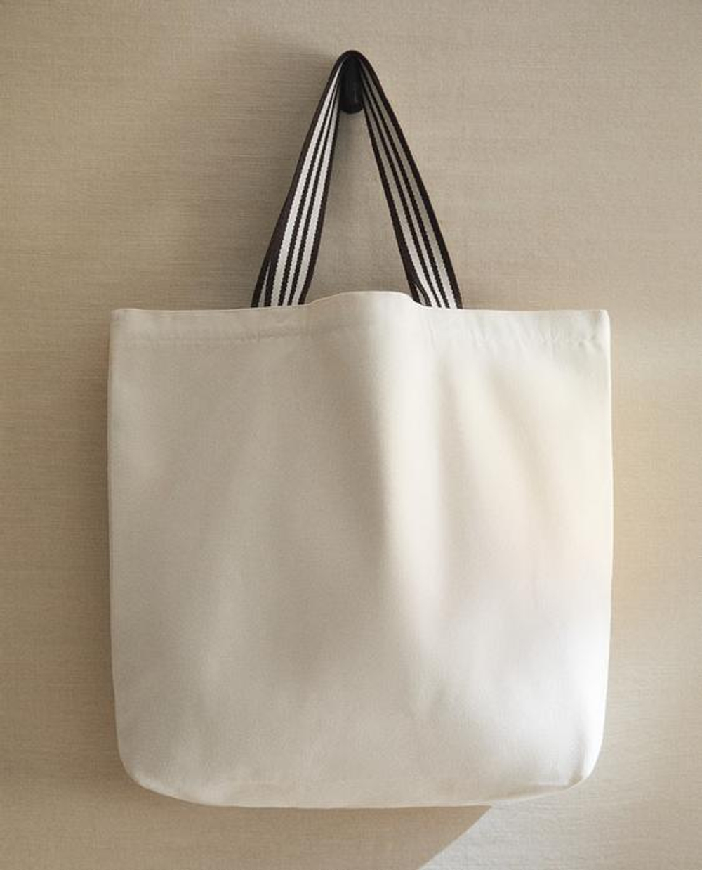 ZARA HOME ДВУСТОРОННЯЯ ПОЛОСАТАЯ ТКАНЕВАЯ СУМКА-ШОППЕР, ЭКРЮ