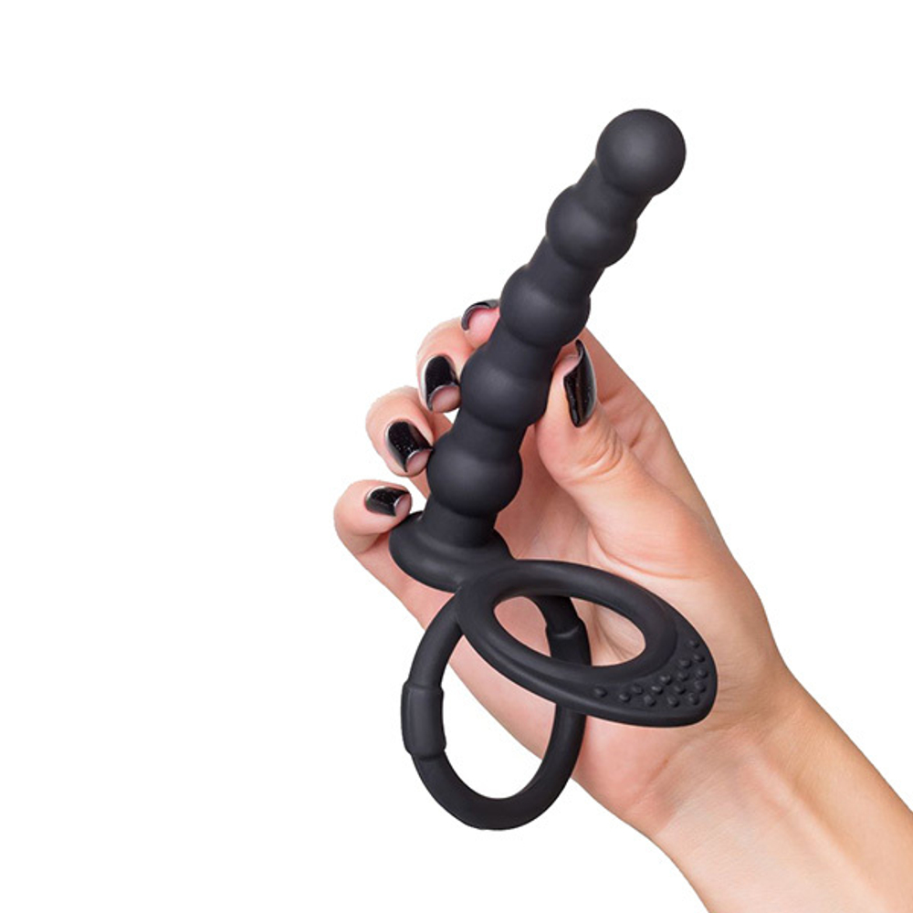 Черная насадка на пенис для двойного проникновения 19,5см ToyFa Black&Red 901413-5