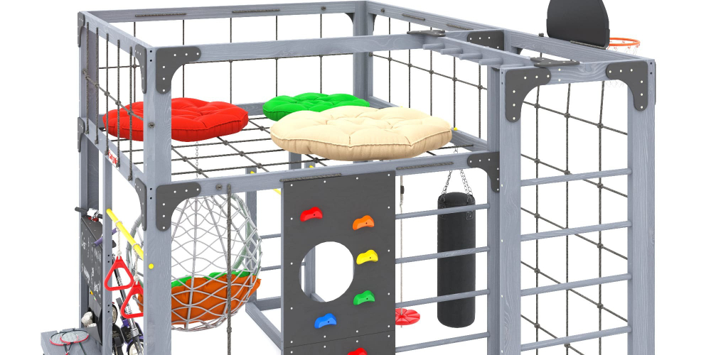 Детская площадка Савушка КУБ-2 (Серый) с подушками и коконом