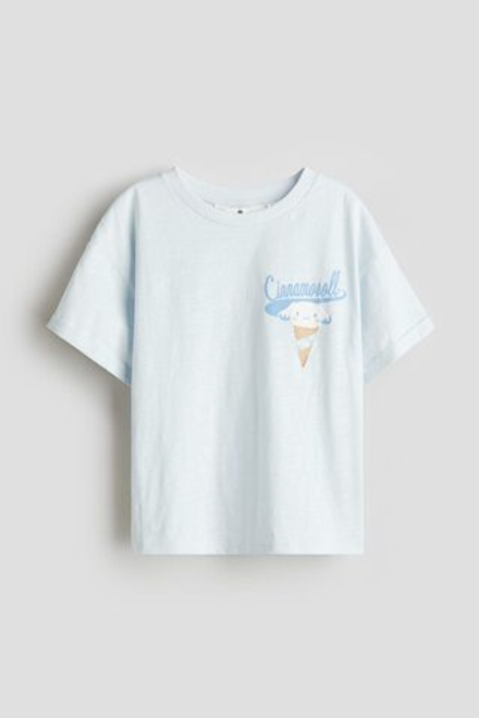 H&M Футболка оверсайз с принтом, светло-голубой