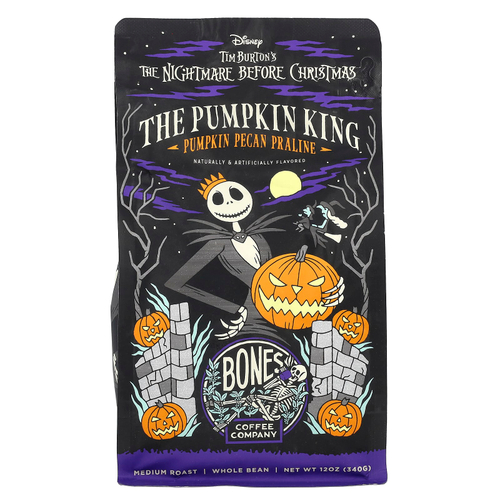 Bones Coffee Company, The Pumpkin King, пралине с тыквой и пеканом, цельная фасоль, средняя обжарка, 340 г (12 унций)