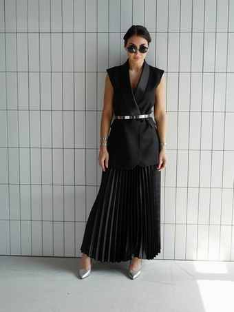 Юбка плиссе макси из сатина в черном
