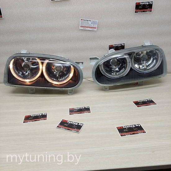 Передние фары VW Golf 3 angel eyes black