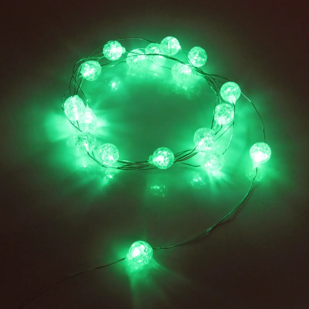 Гирлянда для дома «Жемчужина» на батарейках 2,0 м 20 ламп LED, d-1 см, 3 реж, IP-20, Зеленый