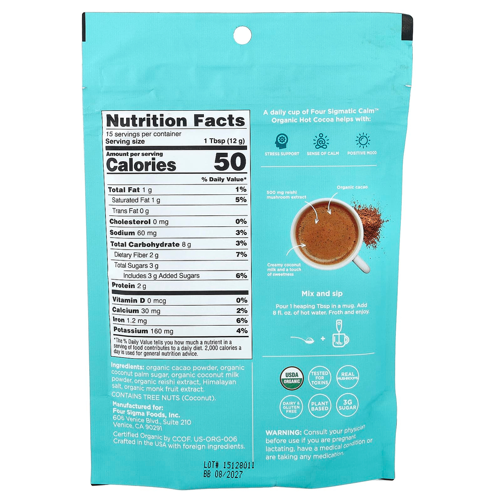 Four Sigmatic, Calm, органическое темное горячее какао, 180 г (6,35 унции)