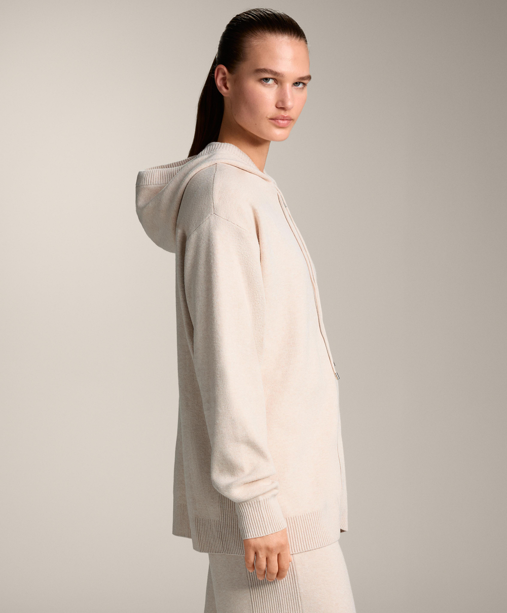 Oysho Длинная вязаная куртка с капюшоном, каменный