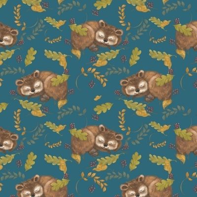 Сон в тёплом лесу на синем фоне