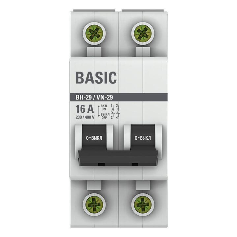 Выключатель нагрузки 2п 16А ВН-29 Basic EKF SL29-2-16-bas