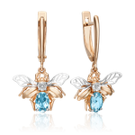 Серьги «Мухи» с английским замком из комбинированного золота с топазом и натуральным топазом white