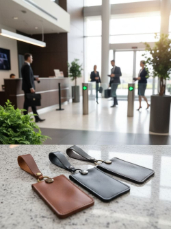 Бейдж для пропуска из натуральной кожи (чёрный)