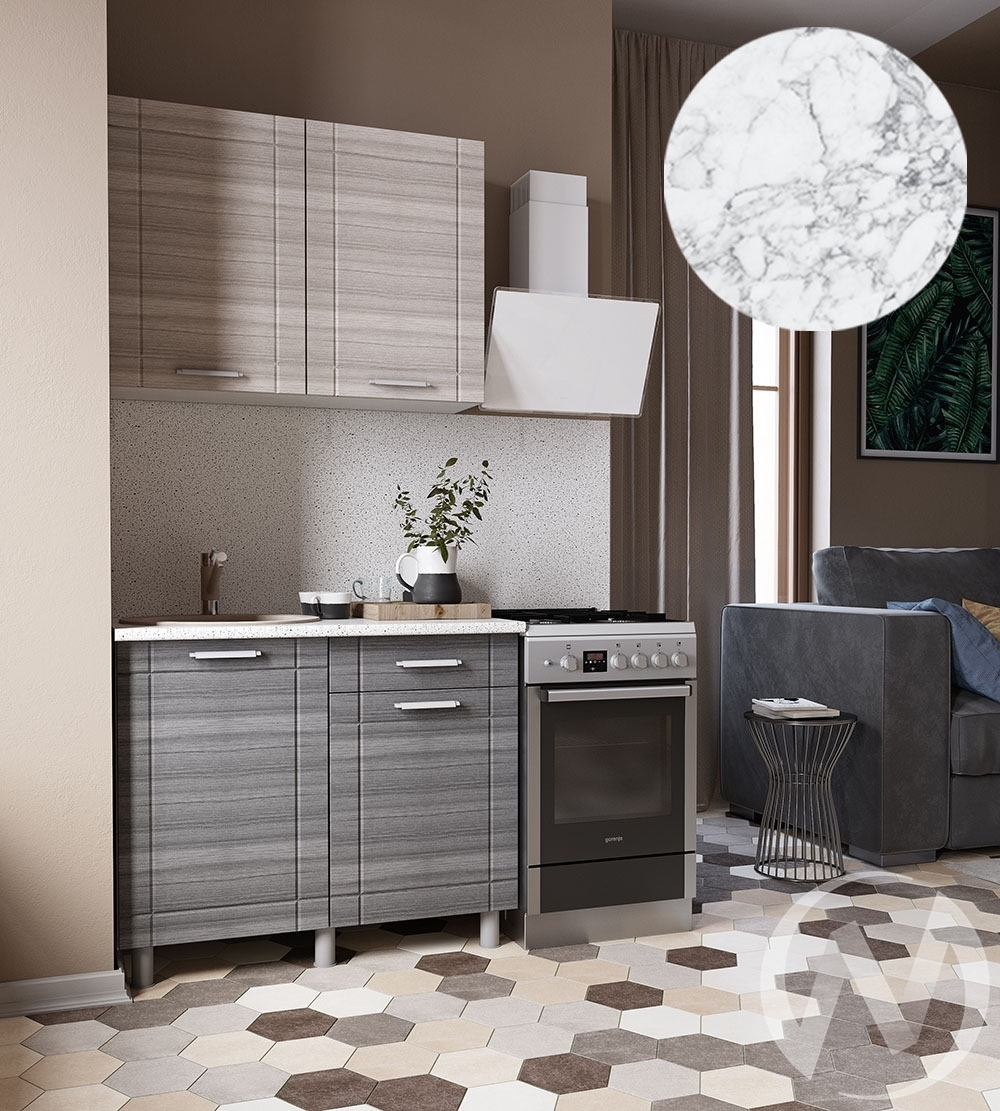 Кухня Салли 1.0м (корпус белый/сандал белый; сандал серый) 38мм мрамор итальянский