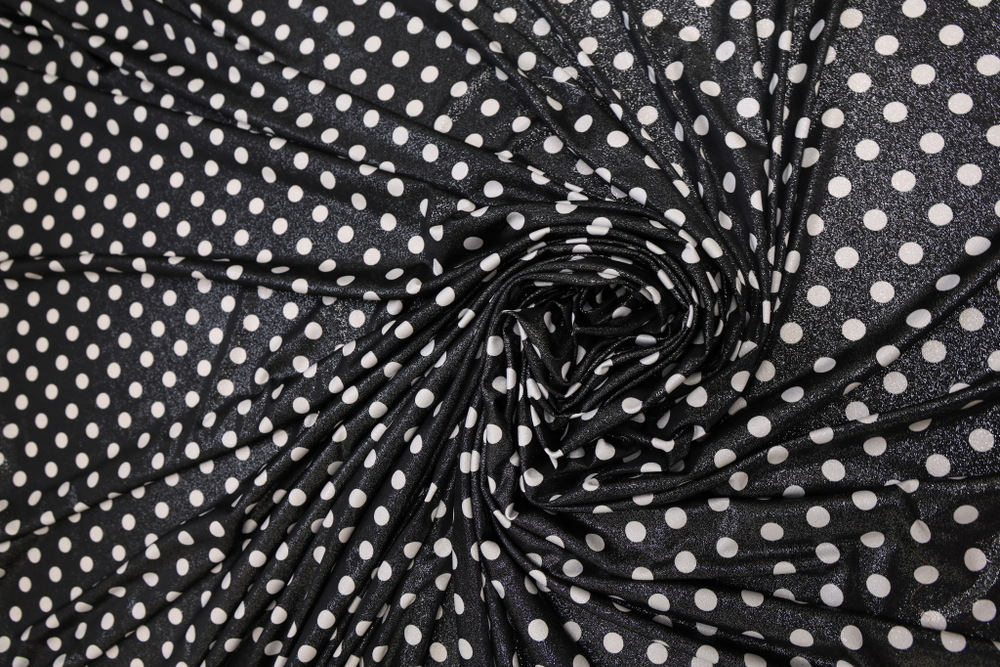 Трикотаж металлик черный с белым горохом