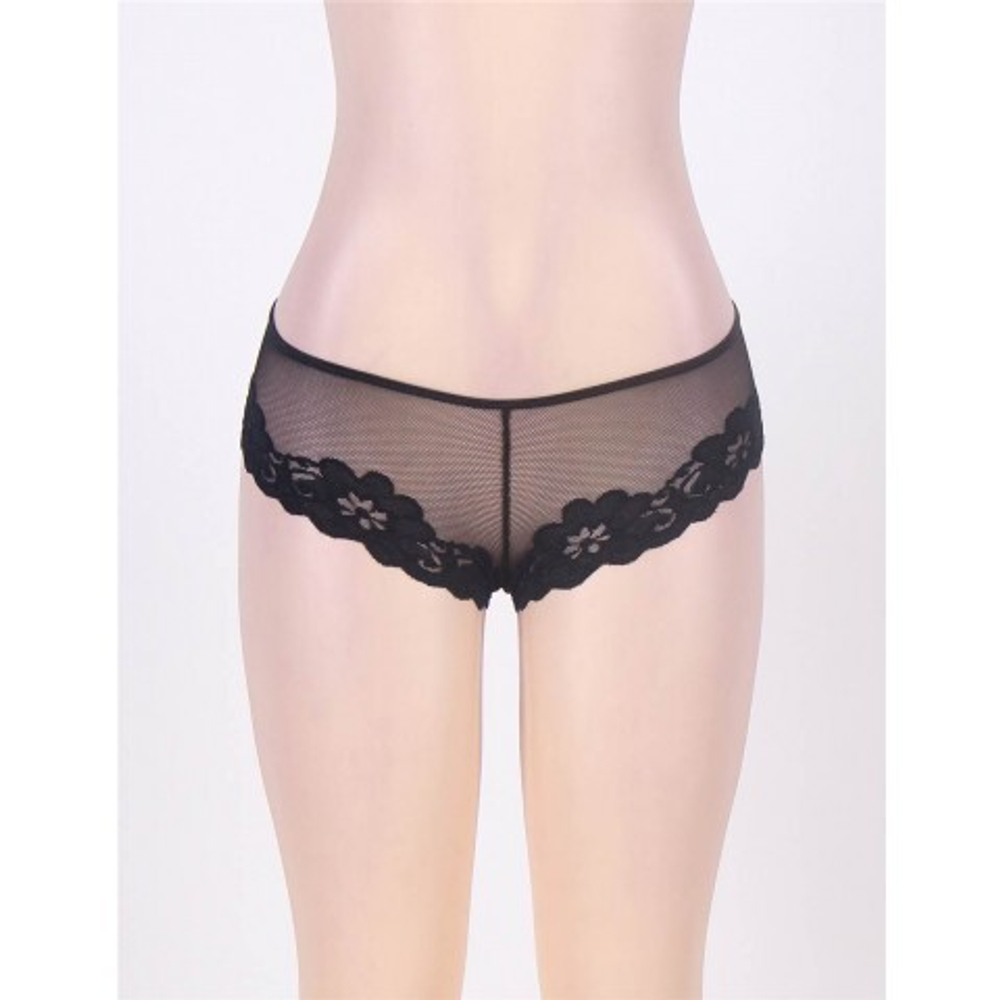 Трусики Black Floral, прозрачные, черный, XS-S