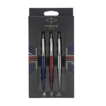 Подарочный набор Parker Jotter London Trio: гелевая ручка Red CT, шариковая ручка Blue CT, карандаш Stainless Steel CT и Ежедневник датир.триколор
