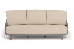 "Верона" диван 3-местный плетеный из роупа, каркас алюминий светло-серый (RAL7035) муар, роуп светло-серый круглый, ткань Mossle светло-бежевая