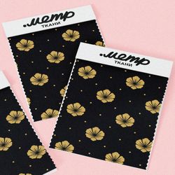 Ткань флис золотистые цветы на чёрном