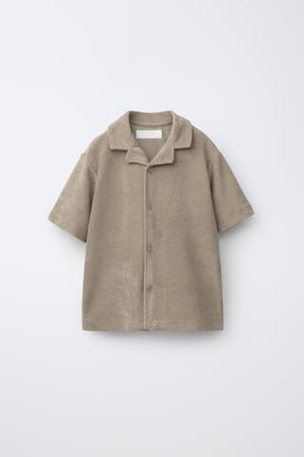 ZARA КОМПЛЕКТ ИЗ РУБАШКИ И ШОРТОВ ИЗ МАХРОВОЙ ТКАНИ, СВЕТЛО-КОРИЧНЕВЫЙЙ