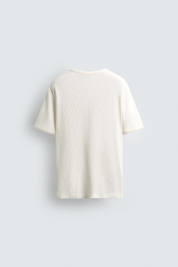 ZARA ФУТБОЛКА ИЗ РЕЛЬЕФНОЙ ТКАНИ ВАФЕЛЬНОГО ПЕРЕПЛЕТЕНИЯ, ЭКРЮ
