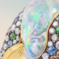 Кольцо с Мексиканским Опалом, Бриллиантами, Сапфирами и Цаворитами, R0033-1/2