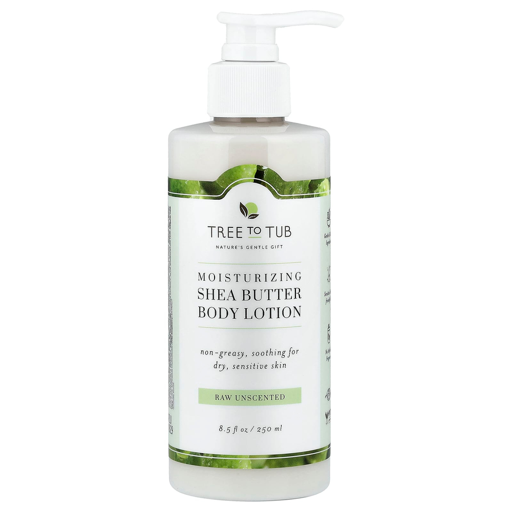 Tree To Tub, увлажняющий лосьон для тела с маслом ши, для сухой и чувствительной кожи, необработанный, без запаха, 250 мл (8,5 жидк. унции)