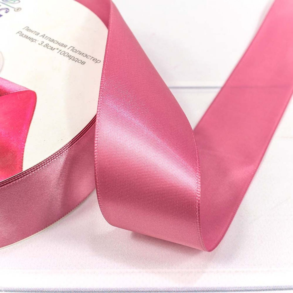 Лента Атласная 3,8см х 110м Полиэстер класс А (Розовый)