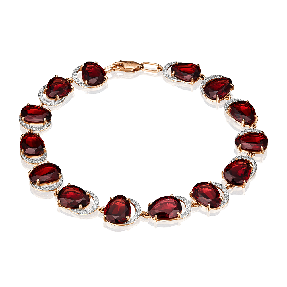 Браслет из красного золота с гранатами и фианитами