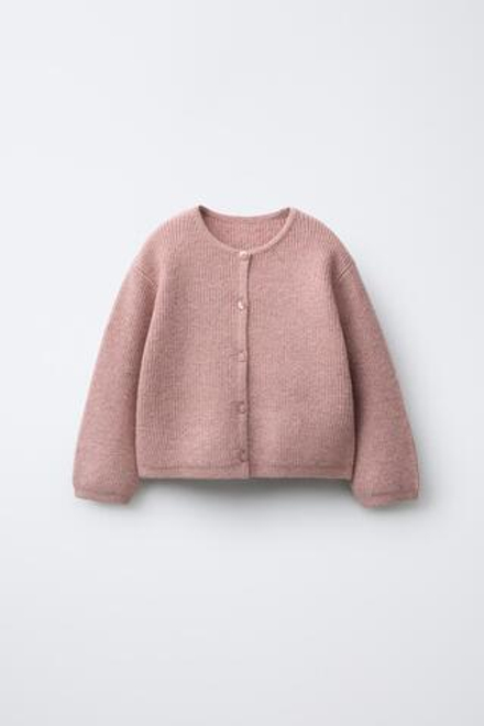 ZARA БАЗОВЫЙ ВЯЗАНЫЙ КАРДИГАН, РОЗОВЫЙ МЕЛАНЖ