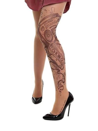 Молодежные колготы с принтом и надписью «My music, my style...» (Размер: S-M-L) (Цвет: бежевый)