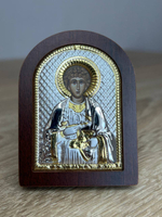 Пантелеймон, икона арочная, красное дерево 120х160