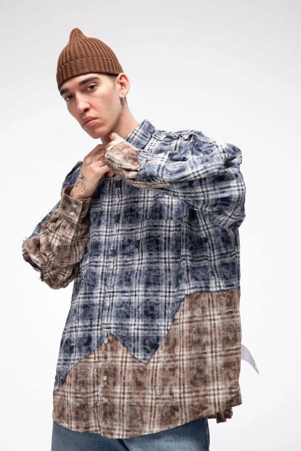 Рубашка Destroy 2.0 сине-коричневая - фото 2