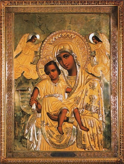 Образ Богородицы Достойно есть Икона на деревянном планшете 18х24