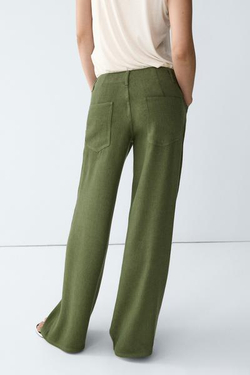 Massimo Dutti Прямые брюки из смесовой льняной ткани, зеленый