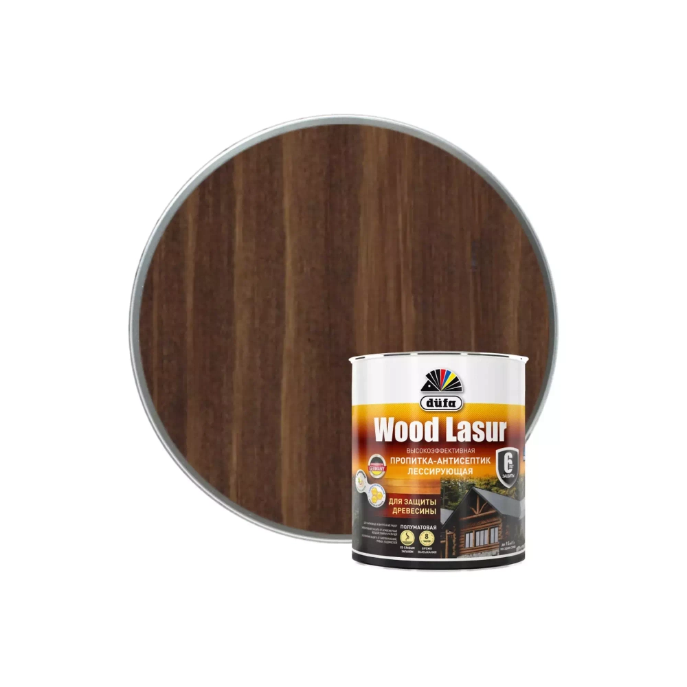 Пропитка лессирующая для защиты древесины Dufa Wood Lazur орех 0,9 л