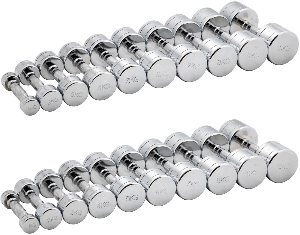 Гантельный ряд CHROME (шаг 1 кг, 10 пар) PROFI-FIT 1-10 кг