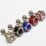 Микроштанги (5 шт) 8 мм для пирсинга ушей "Кубик". Медицинская сталь, цветные кристаллы.