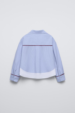 ZARA РУБАШКА В КОНТРАСТНУЮ ПОЛОСКУ С КАРМАНОМ, ГОЛУБОЙ