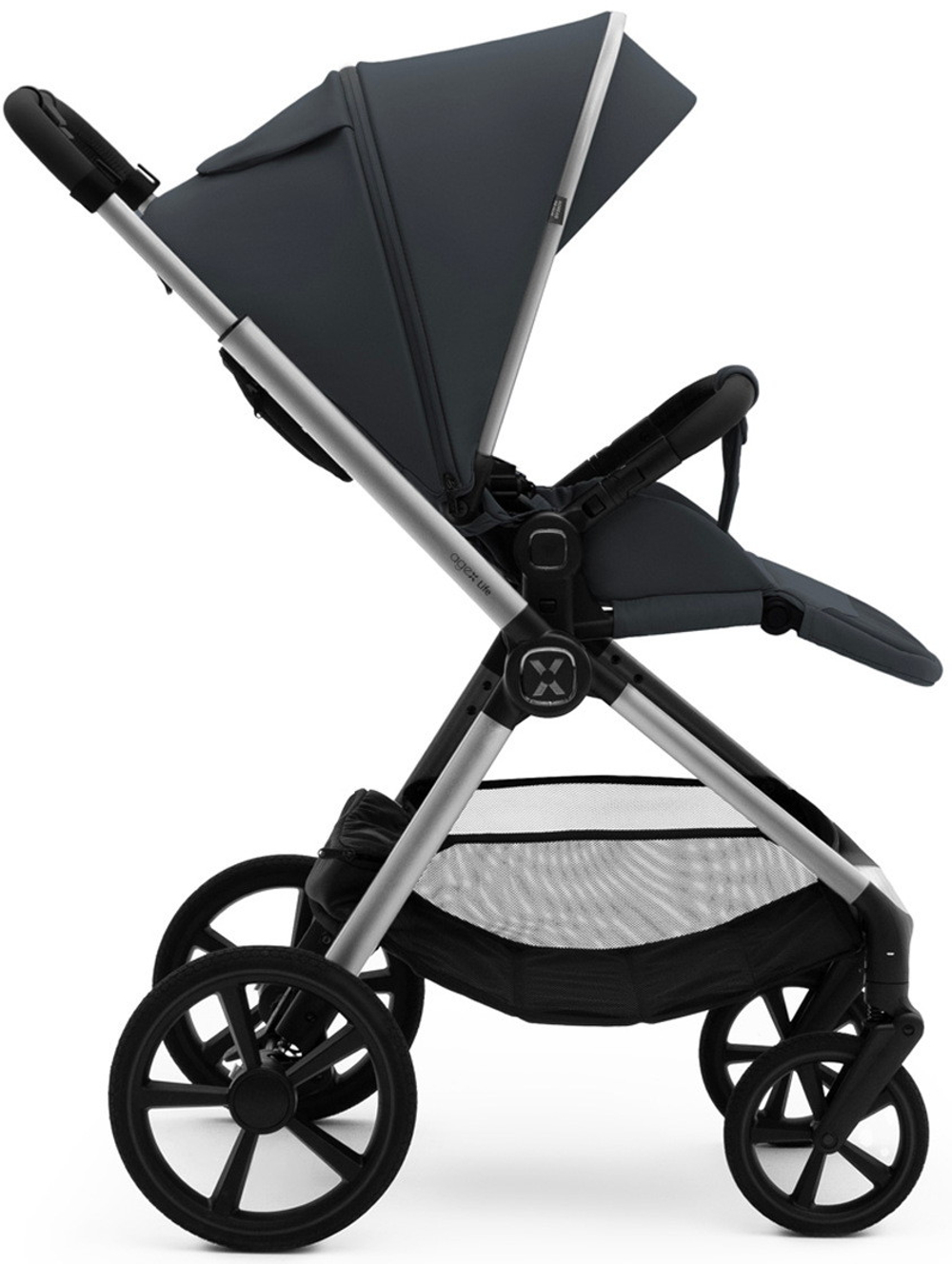 Коляска Agex Life 3 в 1 хромированная рама с автокреслом i-Safe Grey ALM606 Midnight Grey (Темно-серый)