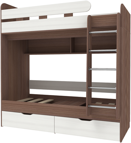 Двухъярусная кровать КарИВи Юниор 5 80х190 Бодего Темный Белое Дерево