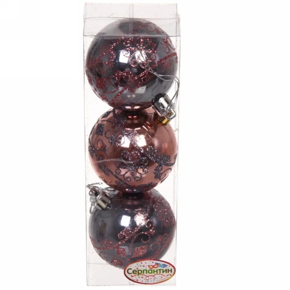 Новогодние шары 6 см (набор 3 шт) «Ажур», розовое золото/графит