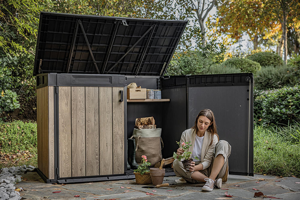 Уличный ящик пластиковый Keter Horizontal Narrow ashwood 2020 л