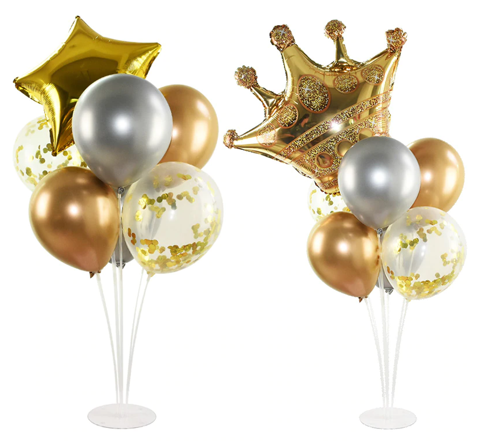 Стойка для шаров Фонтан, 7 насадок, 0,7 м, Белый/Прозрачный, 1 шт.